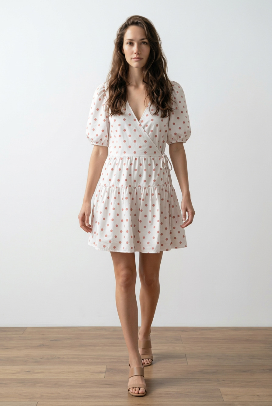 J. Crew Re-Imagined Cotton Poplin Puff Sleeve Wrap Mini Dress in White Rose Dot